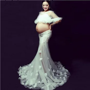 

2019 Maternity Photo Shoot Long Gown Transparant White Dress Maternity Photography Props Dresses Pregnancy Clothes For Pregnant
