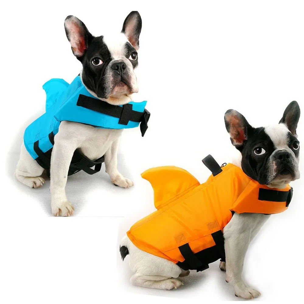 Chaleco salvavidas para mascotas, ropa de seguridad con cuello de aleta, protector de arnés para perros, salvavidas para nadar, traje de baño naranja, azul