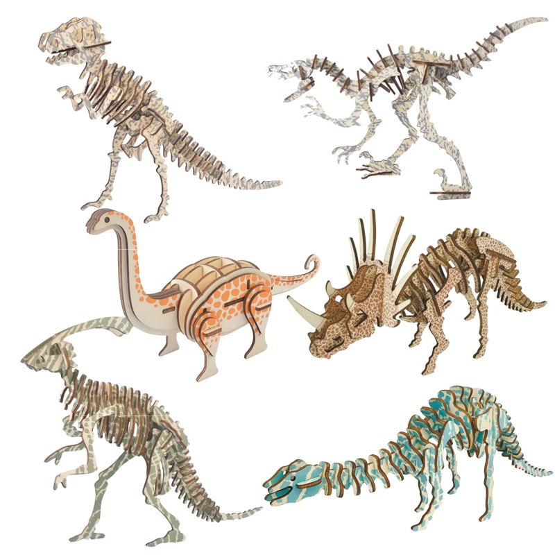 

3D Simulation Dinosaur Skeleton Puzzle Jurassic Dinosaur Animal Assemble Model Wooden Puzzles Educational Toys For Boys Children