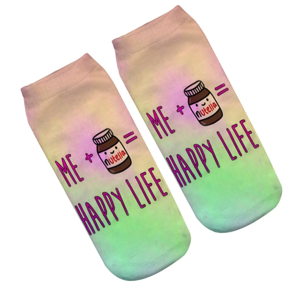 Nutella Happy Life, принт, повседневный стиль, тип принта, 3D, носки для мужчин и женщин, женские короткие носки