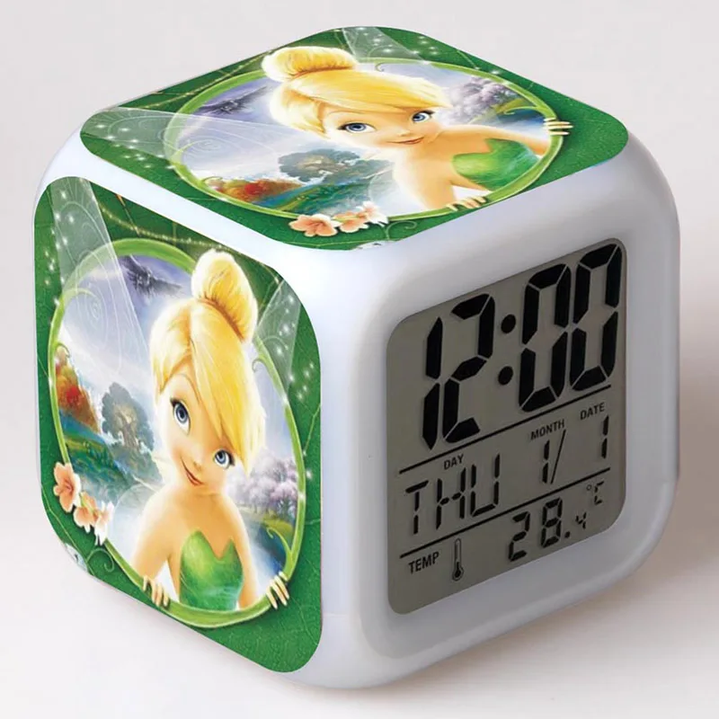 

Anime PixieHollow Princess TinkerBell Fairies Colorful Touch light Alarm Clock Tinker Bell Figure PVC Toys For girls