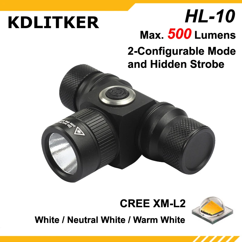 KDLITKER HL-10 Cree XM-L2 3В-6В 2-настраиваемый режим и скрытая Стробоскопическая
