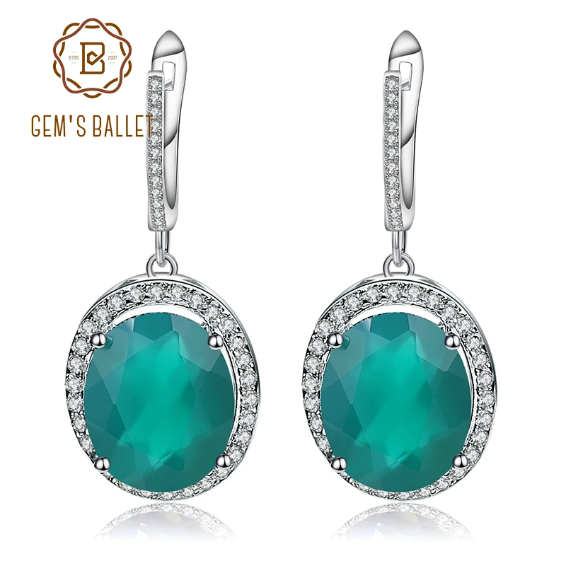

GEM'S BALLET Oval Natural Green Agate Gemstone Drop Earrings Genuine Pure 925 Sterling Silver Earrings Fine Jewelry For Women