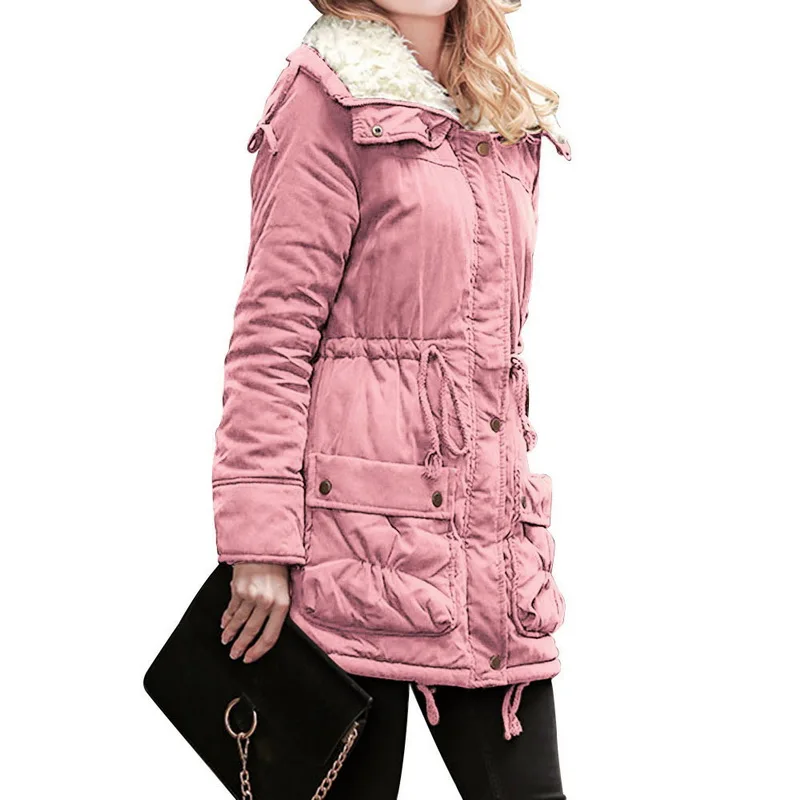 Litthing ветровка с длинным рукавом на молнии, куртка, пальто, парки для женщин, Женское зимнее пальто, утепленная хлопковая куртка, женская верхняя одежда - Цвет: Pink
