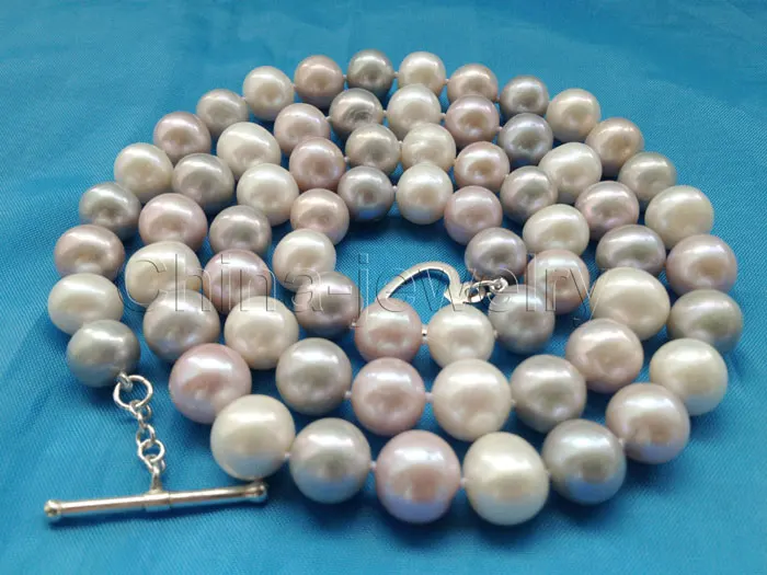 

Free shipping hot sale Women Bridal Wedding Jewelry >>AAA 30 " 10mm white gray purple round freshwater pearl necklace