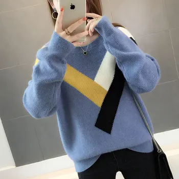 

2020 Chic early autumn knitted sweater, lazy wind stripes,top sweater, women's autumn winter long , short sleeves, blouses.