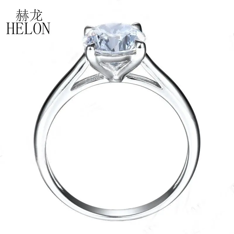 HELON 1.25ct Moissanites кольцо твердого 10K Белое Золото Круглый 7 мм Тесты положительный выращенные лабораторно кольцо с алмазом Moissanites Обручение кольцо Для женщин