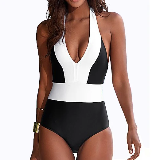 2016Sexy tall women one piece swimsuit Solid Back/Blue patchwork One