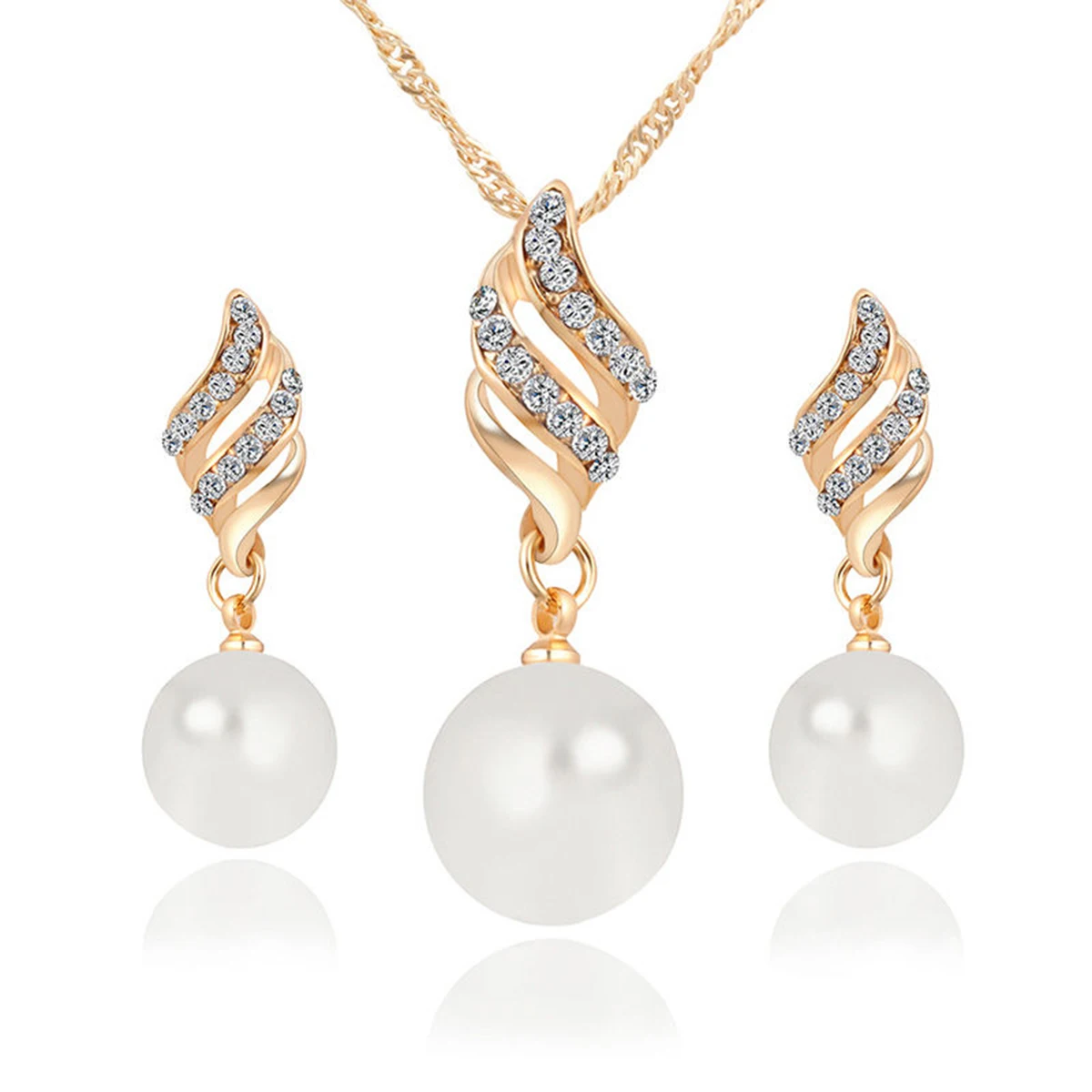 Gold Silver Plated Simulated Pearl Crystal Drop Earring Necklace Jewelry Set For Bridal Wedding Accessories Shellhard Jewellery