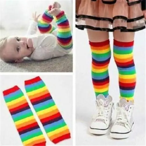

New Child Baby Toddler Kids Boy Girs Winter Leg Warmer Cute Rainbow Multi Stripes Sockings