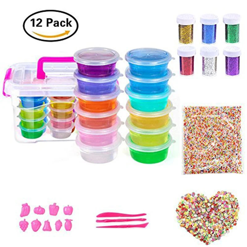 

DIY Crystals Slime Kit Slime kits for Girls Boys Toys with 6 Glitters Powder,Clear Slime Supplies for Kids Art Craft
