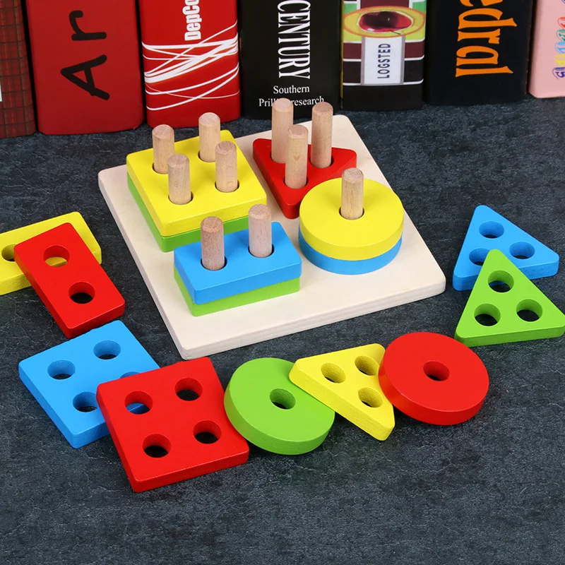  Logwood Baby Wooden Montessori education Toys geometry intelligence board teaching leaning match to - 32889552475