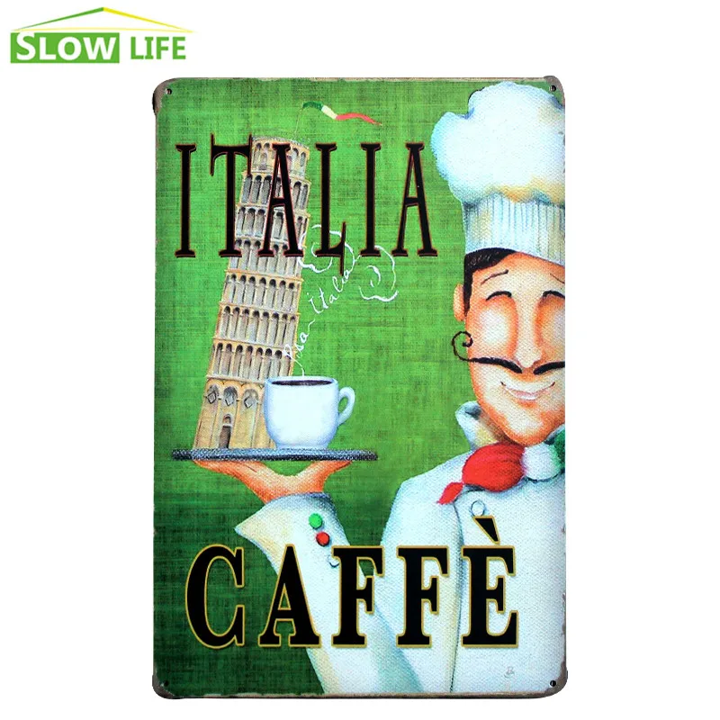 Italia Caffe кофе винтажный домашний декор Оловянная табличка для кафе Настенный