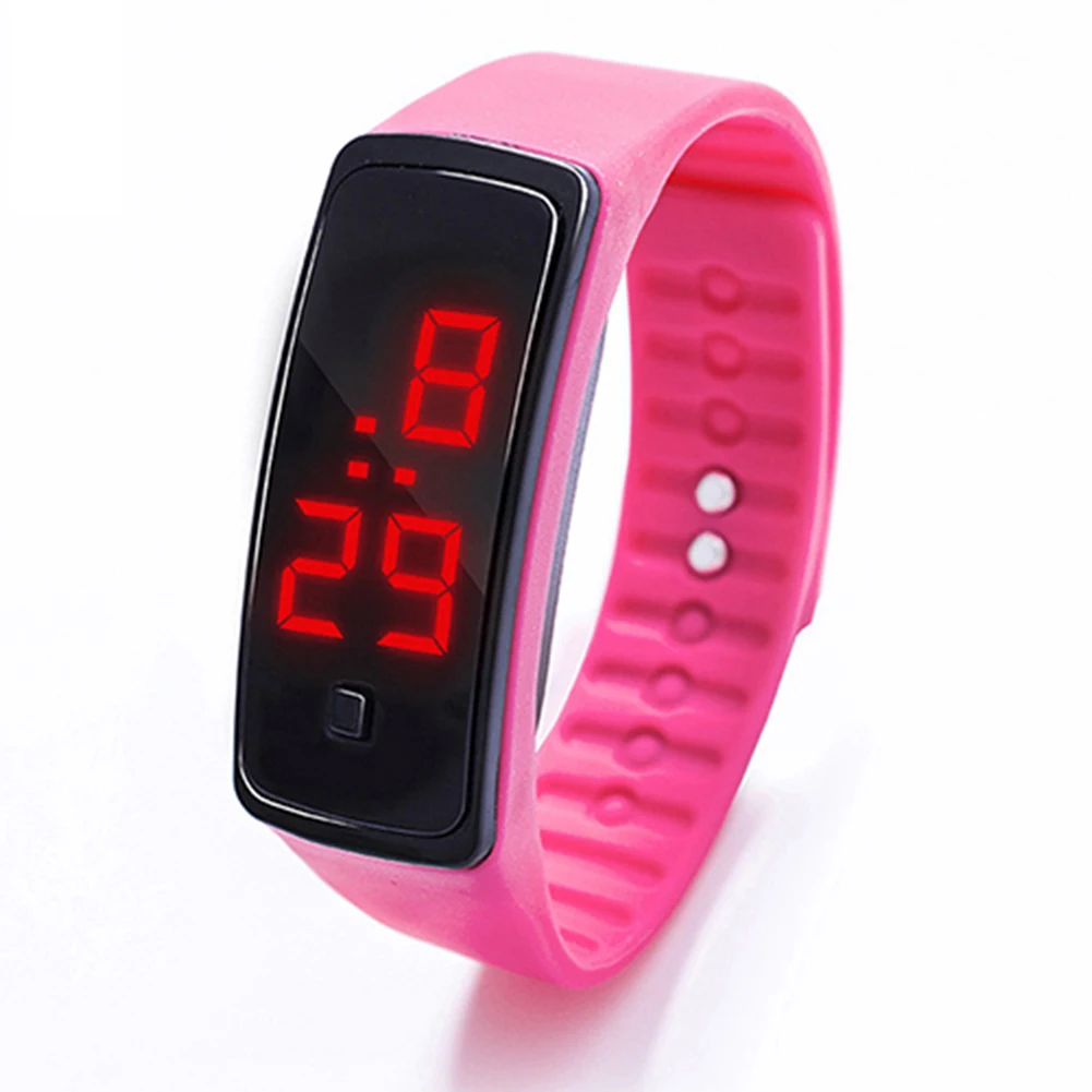 Модный цифровой светодиодный спортивный желеобразный силиконовый ремешок для мужчин и женщин наручные часы - Цвет: Rose Red