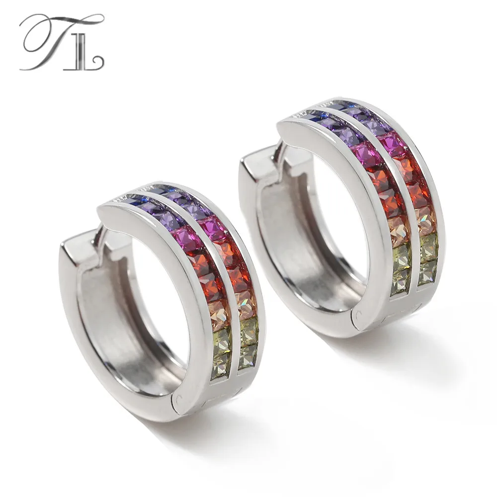 TL 925 Sterling Silver Hoop Earrings Inlaid Rainbow Zircon Fashion American Style Statement Earrings For Women Love Gift Earring цена TL 925 Sterling Silver Hoop Earrings Inlaid Rainbow Zircon Fashion American Style Statement Earrings For Women Love Gift Earring цены онлайн