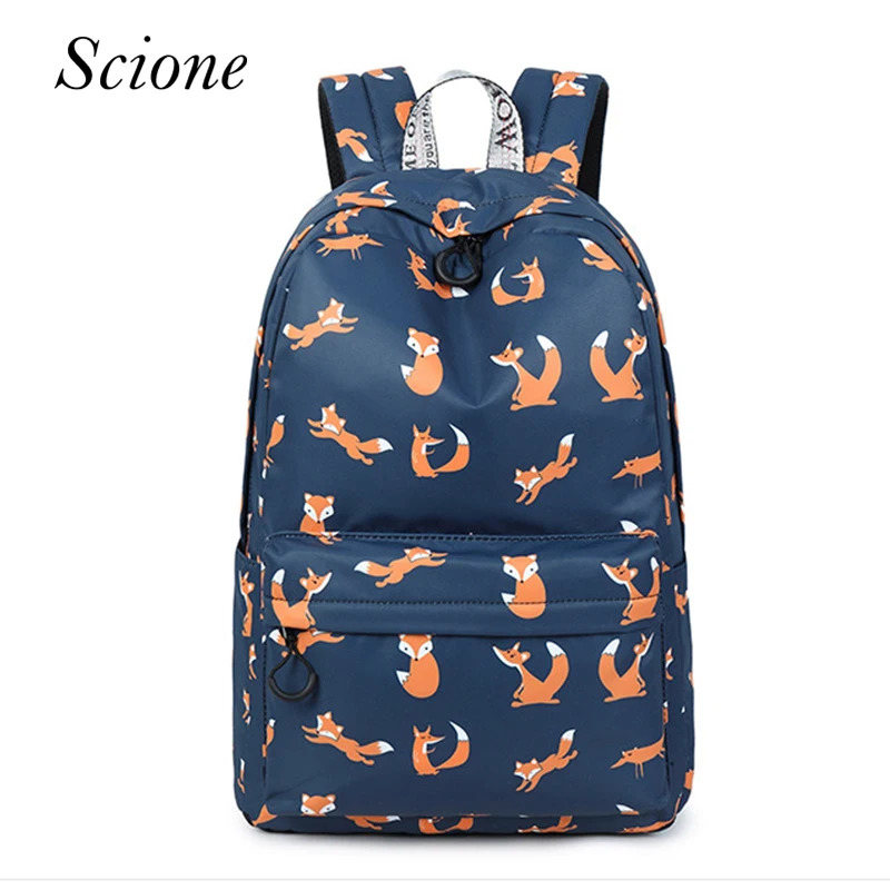 

Fashion School Backpack High Quality Waterproof Women Backpack Cute Fox Pattern Animal Printing Bag Pack Travel Laptop Bag