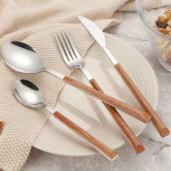 

Dinner Fork Steak Knife Soup Scoop Stainless Steel Tableware Set Imitated Wood Handle Dinner Set Dinnerware Cutlery Set 4pcs/set
