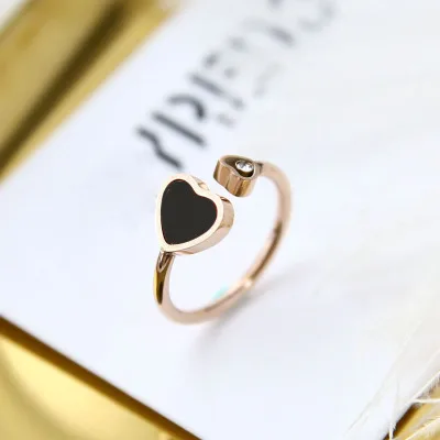 YUN RUO регулируемое кольцо в форме сердца с кристаллами розовое золото цвет Женское Обручальное кольцо подарок на день рождения Женская мода титановая сталь ювелирные изделия - Цвет основного камня: black