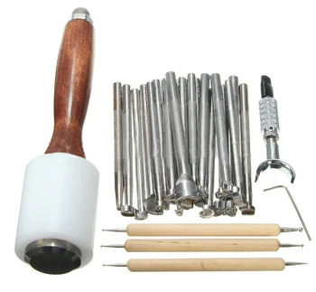 

25Pcs/Set Leathercraft Tools Wooden Steel Leather Carved Hammer Printing Tool Sewing Handmade Kit Suit DIY Accessories can CSV