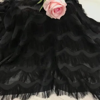 

2018 nigerian french mech lace fabric 3 D Flowers Embroidered African Lace Fabric black white cord Lace Fabric For Party