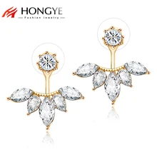 2017 Crystal Jewelry Ear Jacket Cute Earrings for Women Jewelry Double Sided Leaf Ear Women Earring