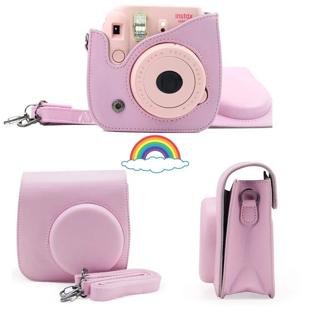 Для камеры Fujifilm Instax Mini 8 Mini 9 из искусственной кожи цветной чехол для камеры Instax Mini с ремешком на плечо прозрачный чехол с кристаллами - Цвет: Pink