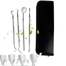 4pcs/set Stainless Steel Dental Instruments Dental Examination Tooth Mouth Mirror Probe Scraper Tweezers Teeth Hygiene Kit Oral dental stump tweezers tooth removal tweezers minimally invasive grip tooth forceps