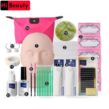 

14pcs Grafting Eyelash Extension Kits Set False Lashes Tool Flat Head Curl Glue With Bag For Makeup Practice Eye Lashes GrafT