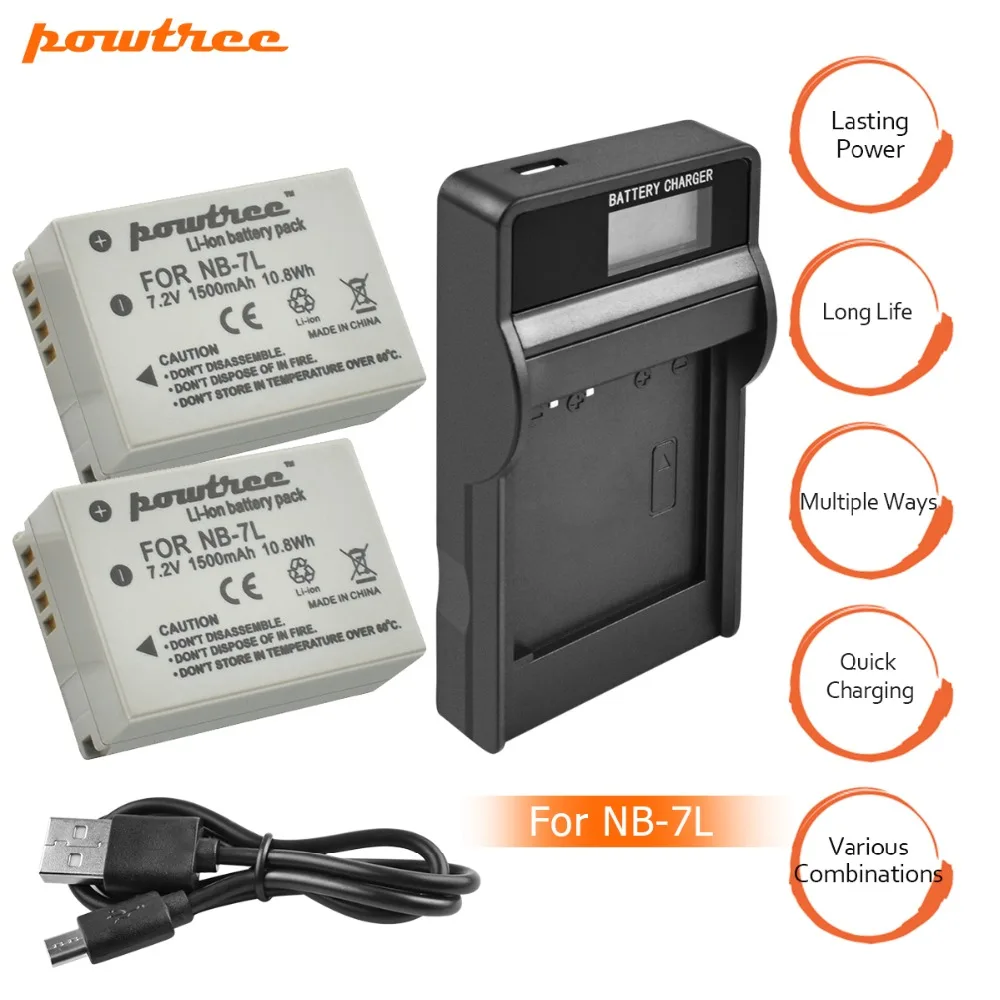 

2Packs NB-7L NB7L NB 7L Li-ion Battery 7.2V 1500mAh+Charger with LED For Canon PowerShot G10 G11 G12 SX30 E1011C SX30IS AKKU L10
