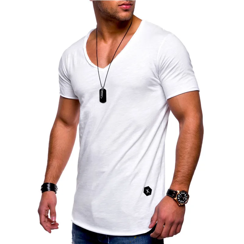 fashion men's T-shirt Slim custom T-shirt brand design fashion luxury V-neck fitness casual T-shirt Slim fit T-shirt men