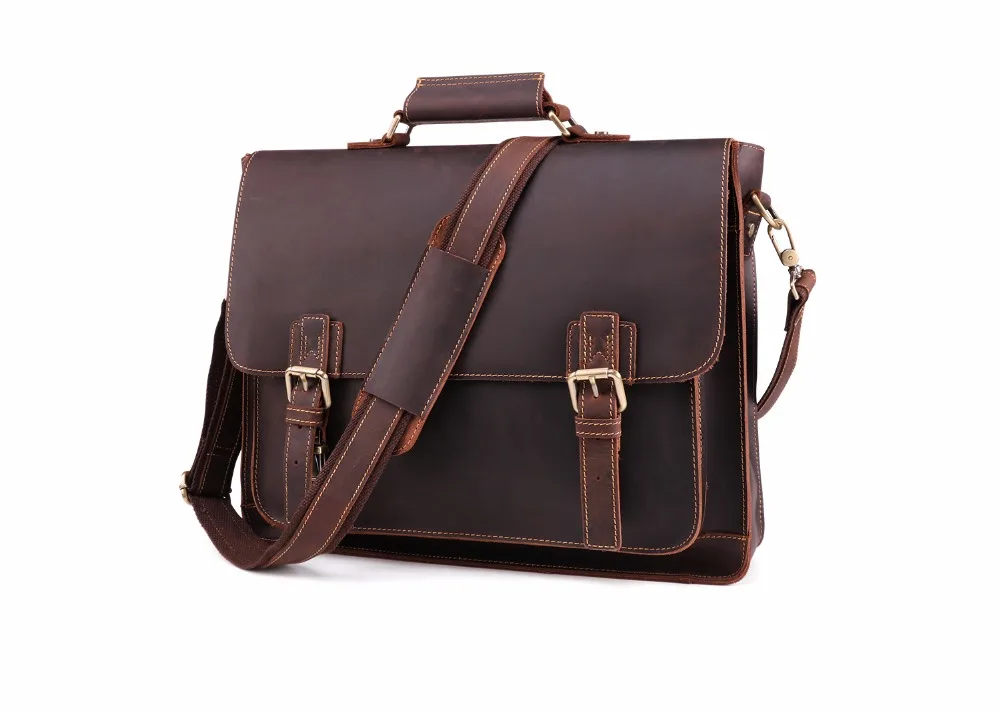 JOYIR  Vintage Men's Briefcase Crazy Horse Leather Messenger Bag Male 15.6" Laptop Shoulder Bag Men Business Office Handbag