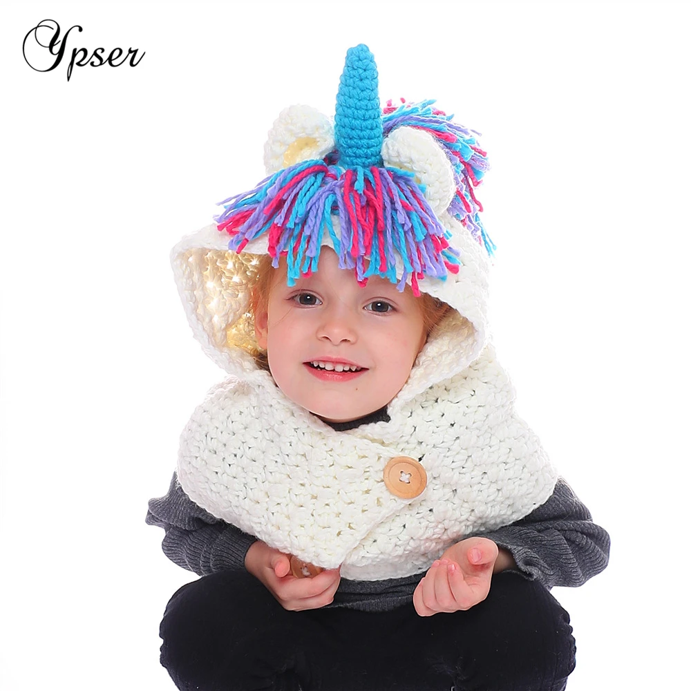 

Ypser Girls Unicorn Hat with Scarf Buttons Kids Unicorn Scarf Cap 2 in 1 Children Warm Knitted Beanie Bonnet Cap
