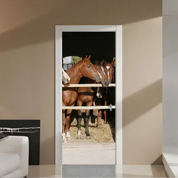 

3D Horse Stable Creative Door Stickers Bedroom Decoration Bathroom Waterproof Wall Sticker Stereo Poster Livingroom Decor Decal