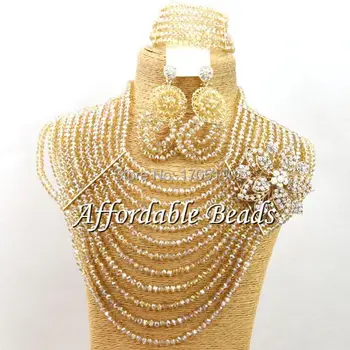

Gold African Beaded Jewelry Beautiful Costume African Jewelry Sets Free Shipping ABW085