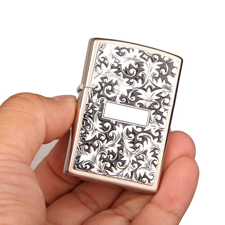 

ZORRO Chrome-plated flower carving Gas Cigarette Lighter Cigarettes Kerosene Flint Petrol Vintage Gasoline Oil Petrol Refillable