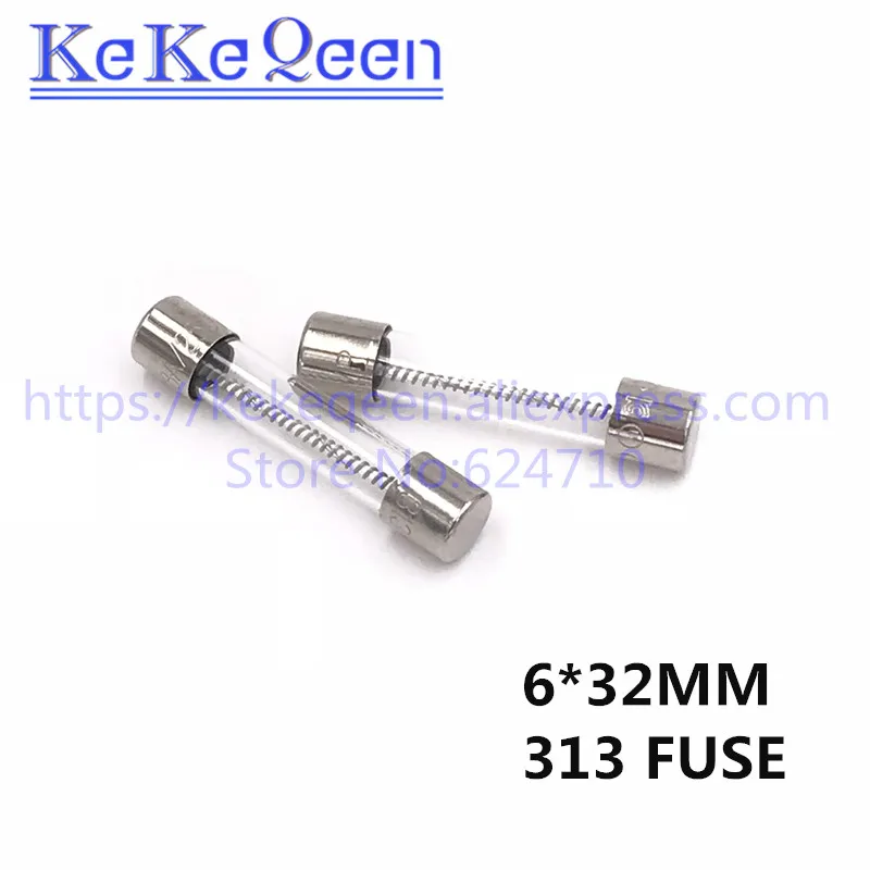 100PCS 6*32MM Slow Blow Glass Fuses Insurance Tube 6*32 313 FUSE 6x32mm T1A T2A T3A T5A T6.3A T7A T8A T10A T15A T20A 250V