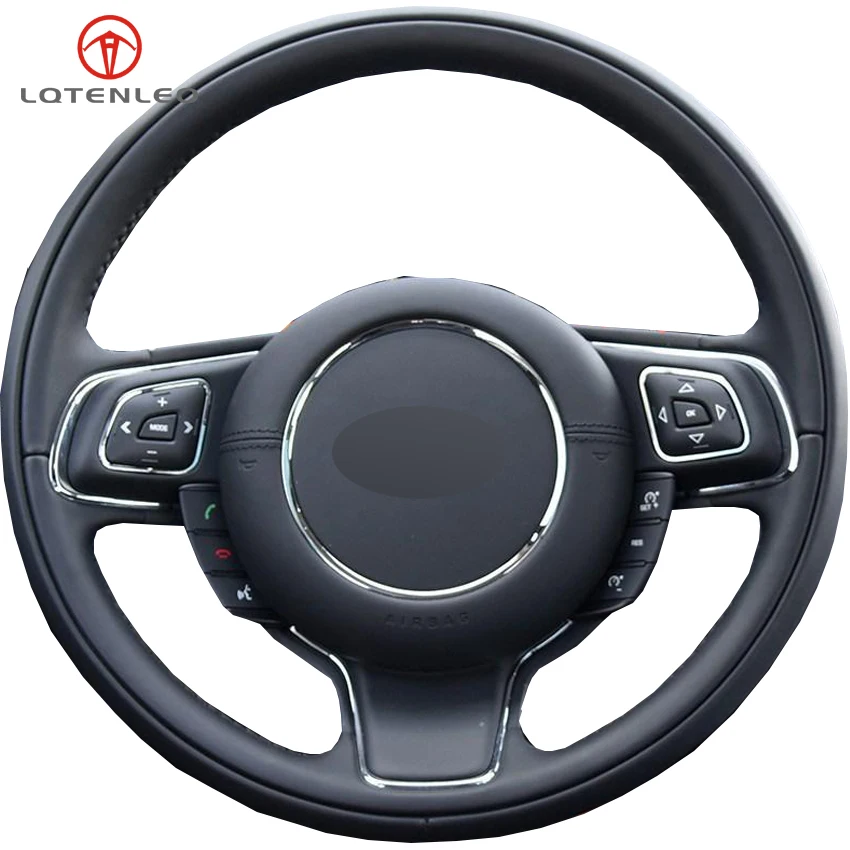 

LQTENLEO Black Genuine Leather DIY Hand-stitched Car Steering Wheel Cover For Jaguar XJ XJL 2010-2018