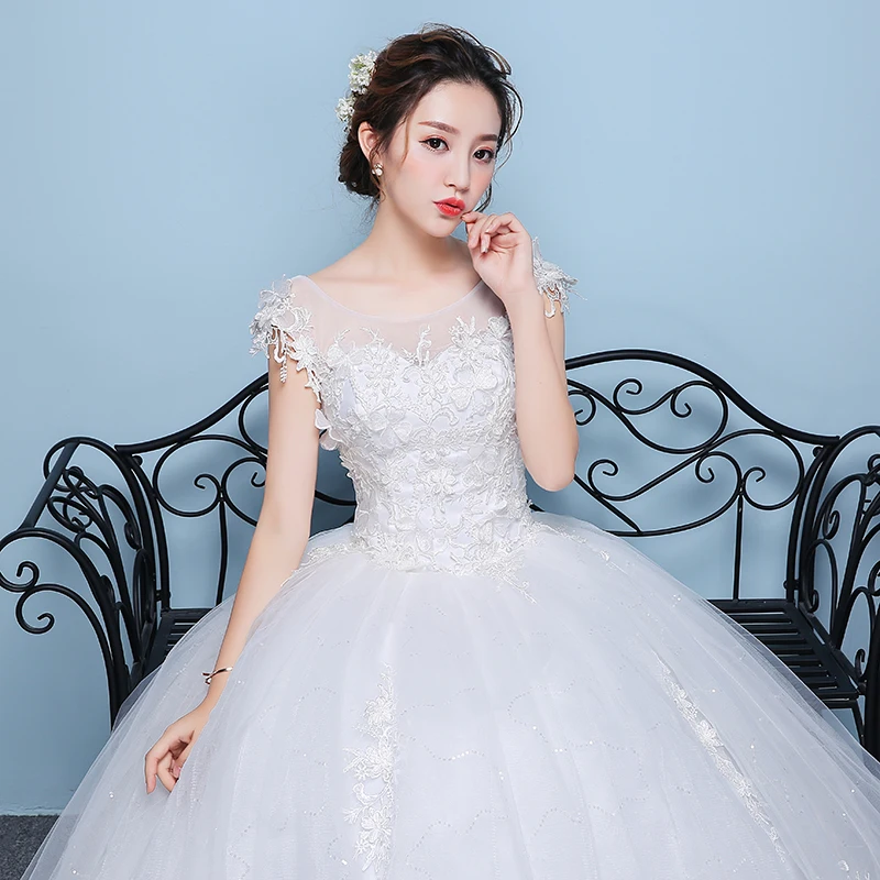 

Wedding Dresses 2019 New Bride Lace Up Wedding Dress Shoulders Female Princess Dreamy Flowers Ball Gowns Dresses