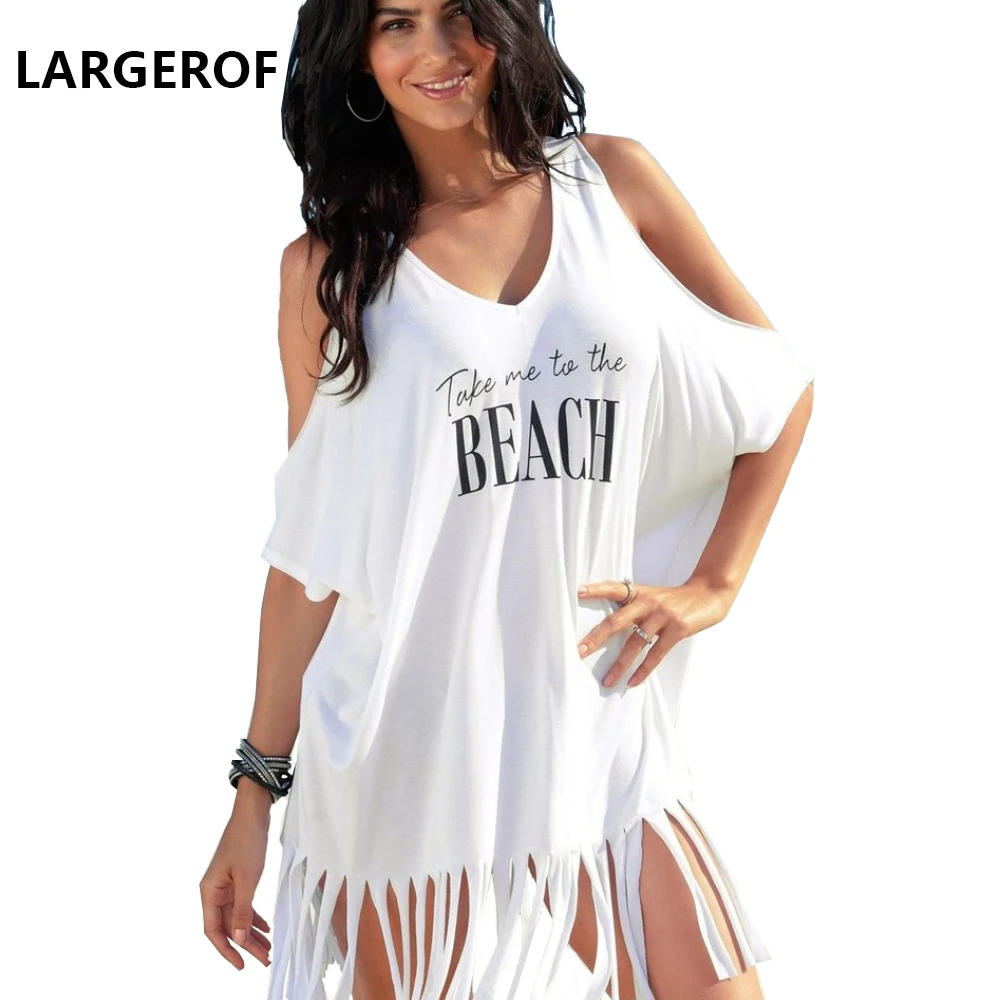 

Beach Cover Up Women's Swimsuits Beach Dress Woman Tassel Letter Robe De Plage Swimsuits Women Summer 2018 BK35095