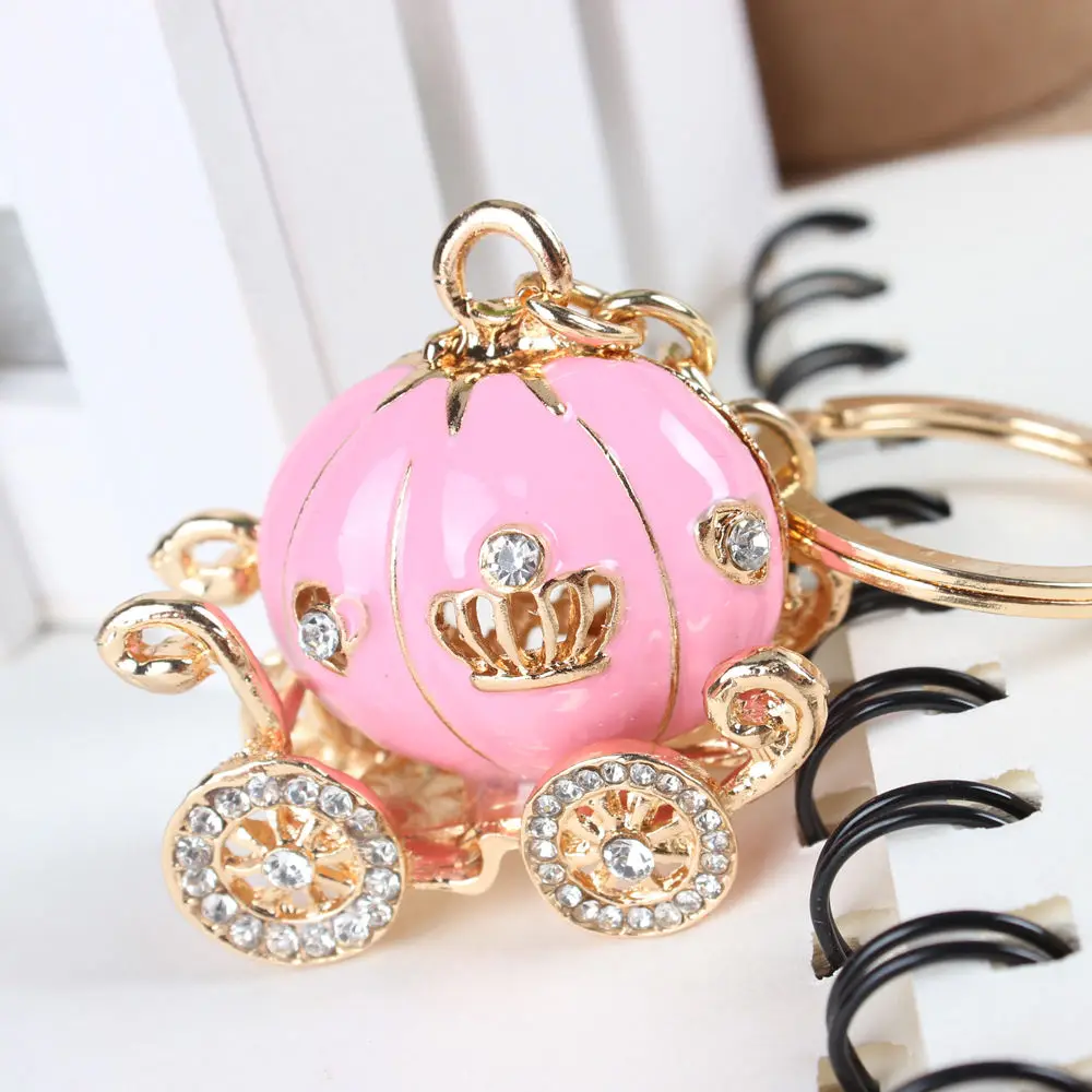 

Lovely Pink Pumpkin Carriage Crystal Pendant Charm Purse Handbag Car Key Keyring Keychain Party Wedding Birthday Creative Gift