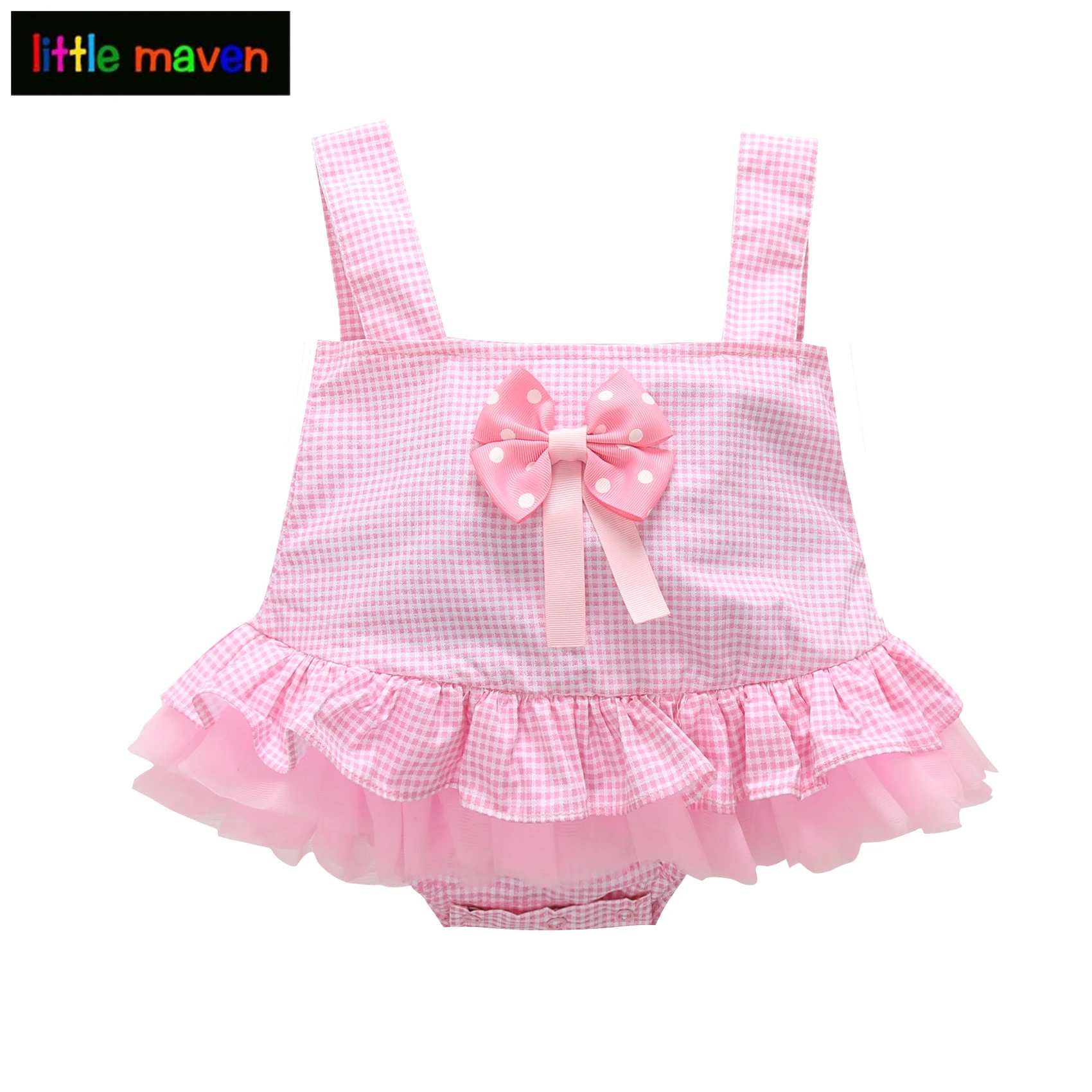 Для маленьких девочек Комбинезон Комплекты летней одежды для девочек Roupas розовый плед Одежда для новорожденных милые детские комбинезоны