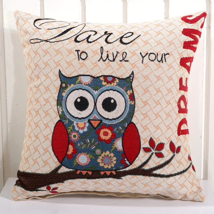 cushion 45x45 pillow cover Throw Pillowcase Standard Animals Owls Embroidery Birds