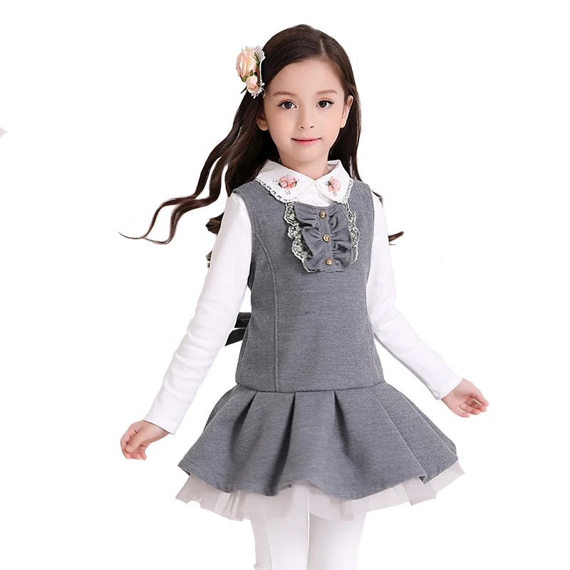 

Girls Dress Winter Children`s School Clothes Kids Vest Draped Silm A-line Preppy Style for Princess Wear for 4y-10y