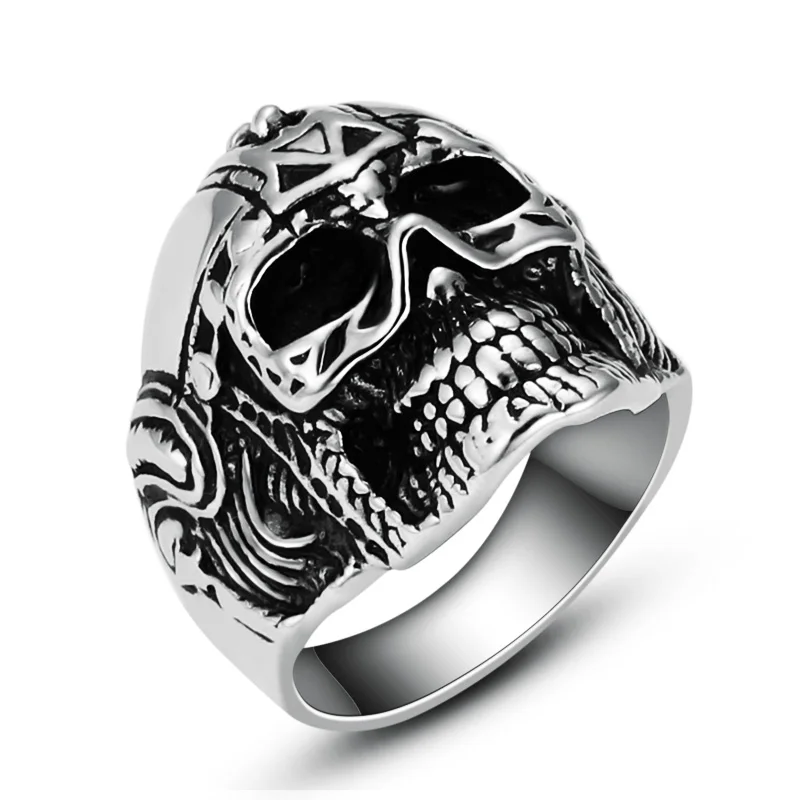 

High Quality Stainless Steel Mens Skull Head Rings Gothic Punk Biker Ring Skeleton Jewelry Wholesale Anniversary Gift (A417)