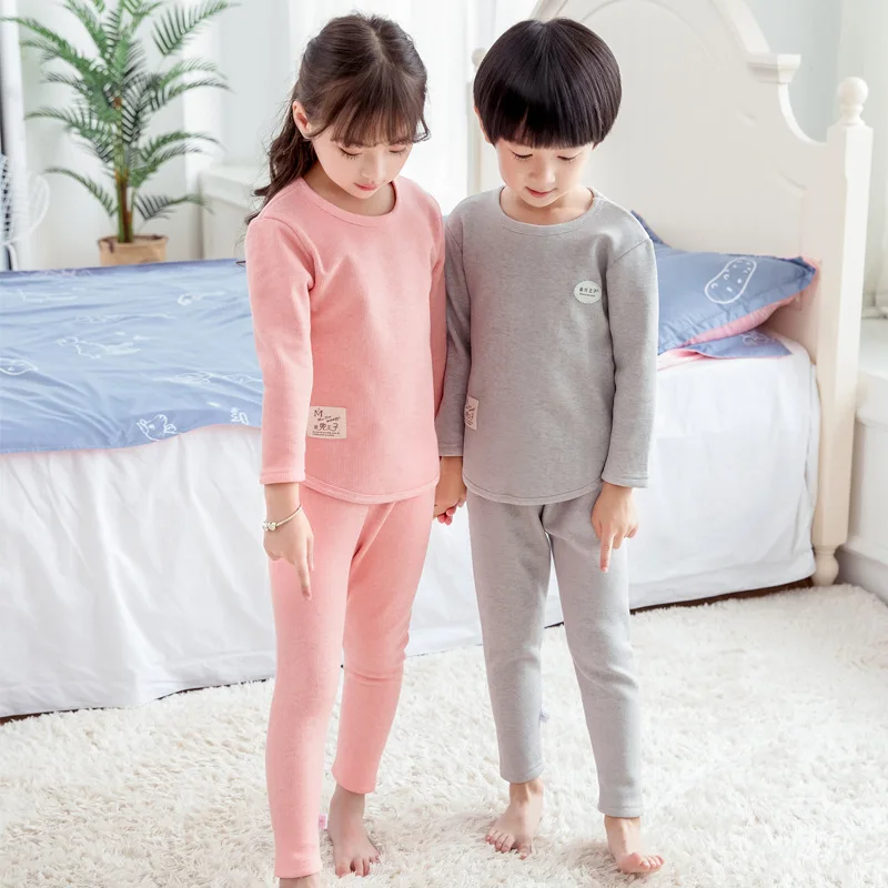 Зимняя однотонная хлопковая детская пижама, комплекты, теплая одежда для маленьких девочек и мальчиков, детская одежда для сна из плотного бархата для мальчиков и девочек