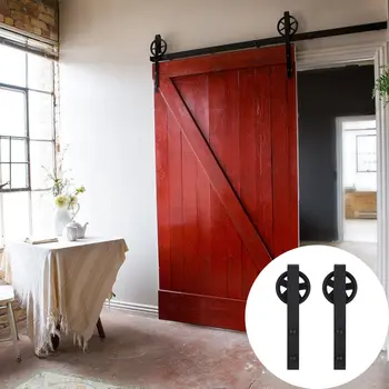 

(free shipping) 4ft /5ft/ 6ft/ 6.6ft/ 8ft Super Big Wheel Black Steel Sliding Barn Wood Door Closet Hardware track kit set