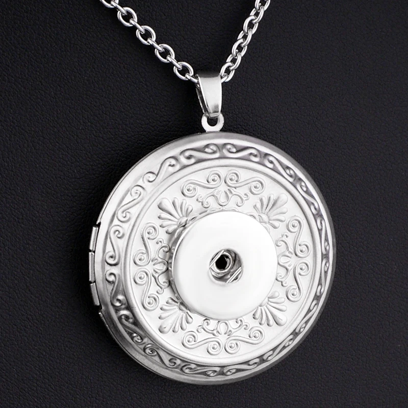 

New Stainless steel photo frame Lockets Pendants 18mm snap button Necklace NR7777