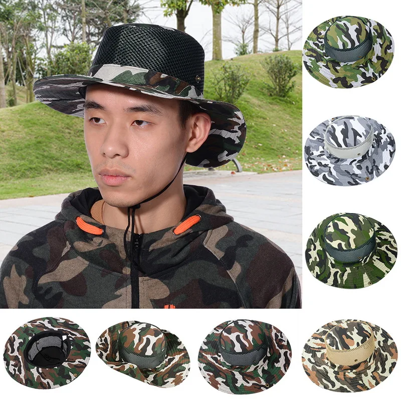 

Unisex Outdoor Mesh Breathable Sun Hat Digital Camouflage Bucket Hat Adjustable Drawstring Design for Fishing Hiking Camping