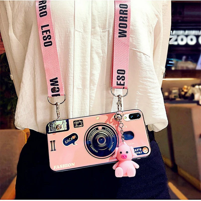 

Retro Camera Strap Phone Case For iphone Xr Max Case iphone X 6 8 7 Plus For Samsung Galaxy S8 Plus Note 9 Bluray Soft Tpu Cover