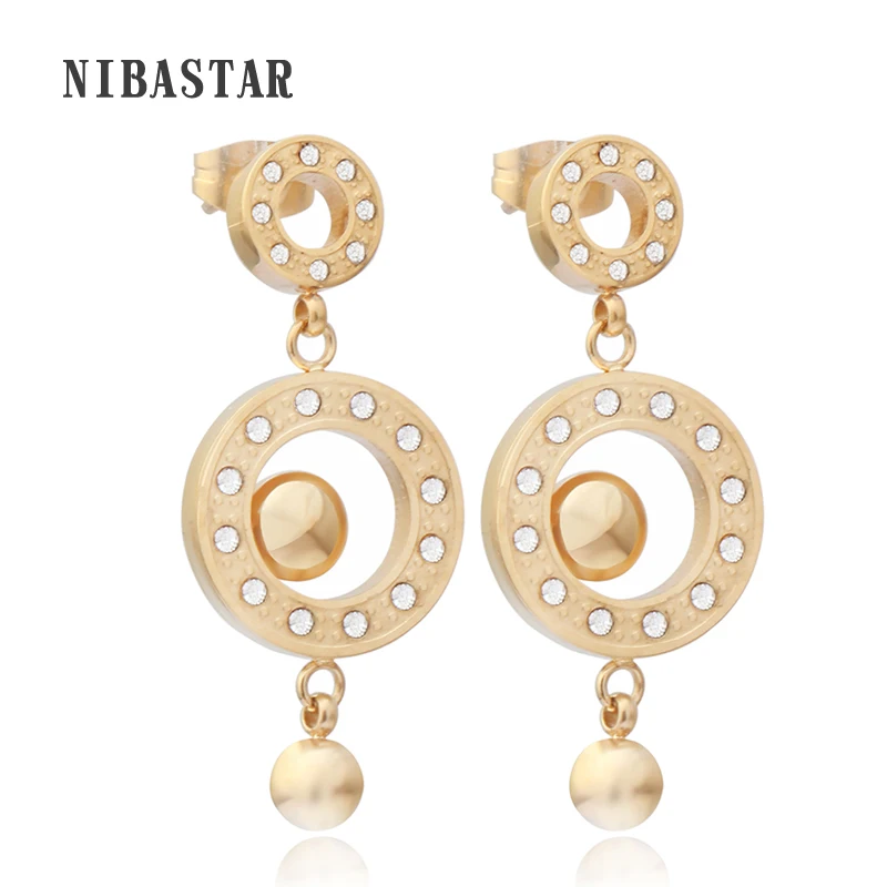 

Fashion Women Jewelry Gold-Color Double Circle with Crystal Stud Earrings With Double Gold Balls Stud Earrings For Women